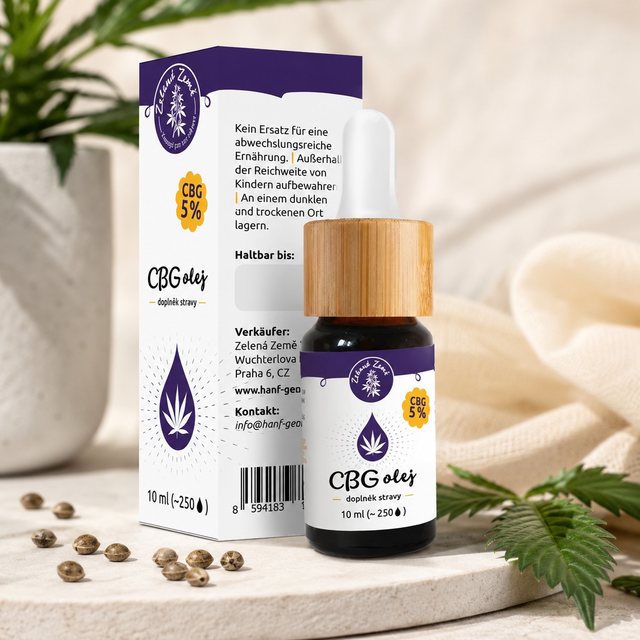 Zelená země CBG konopný olej 5 procent 10 ml